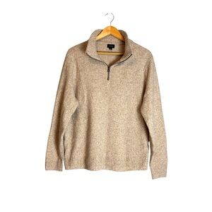 J. Crew Men's Merino Wool Tan Quarter Zip Sweater Large